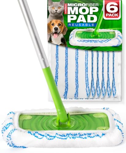 Millifiber Microfiber Reusable Mop Pads Compatible with Swiffer Sweeper (6-Pack) Washable Mop Pads for Wet & Dry Use (Handle is Not Included)