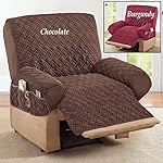 Collections Etc Diamond-Shape Quilted Stretch Recliner Cover with Storage Pockets and Elastic Straps - Furniture Protector, Burgundy, Recliner - Image 3