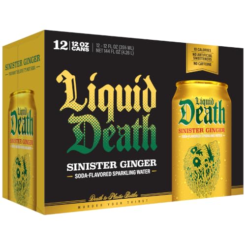 Image of Liquid Death Soda-Flavored Sparkling Water - Sinister Ginger, Less Sugar*, Huge Flavor, No Caffeine, No Artificial Sweeteners, 12 Fl Oz (Pack of 12)