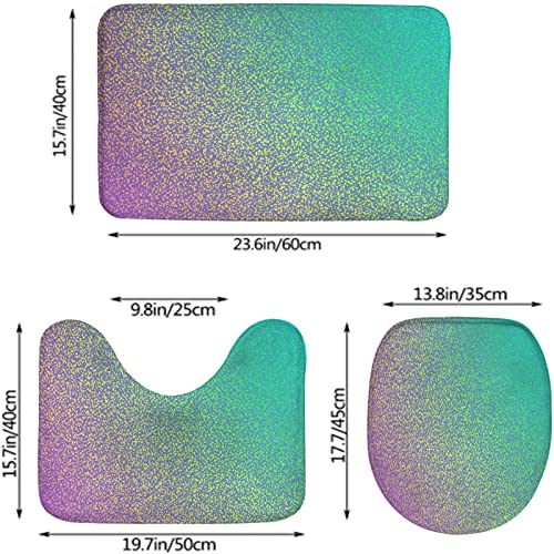 Badezimmerteppich-Set aus 3 Teilen, holografischer Grunge-Punkt-Verlauf, bunter Hintergrund, waschbare Badeteppiche, rutschfest, mit Rückenpolster, Konturteppich und Toilettendeckelbezug – Bild 4