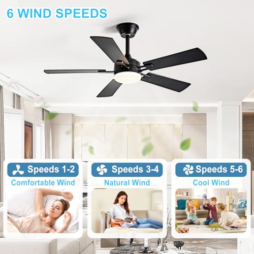 Image of Depuley 42-inch Ceiling Fan with Light: Black Ceiling Fan for Living Room Indoor Outdoor - Modern Ceiling Fan with Remote Control 3CCT Dimmable Noiseless 5 Reversible Walnut Blades 6 Speeds Timer