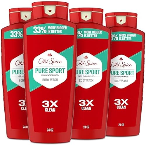 Old Spice Refreshing Body Wash for Men, High Endurance, 3X Defense, 24/7 Shower Fresh with Long Lasting Scent, Pure Sport Scent, 24 oz (Pack of 4)