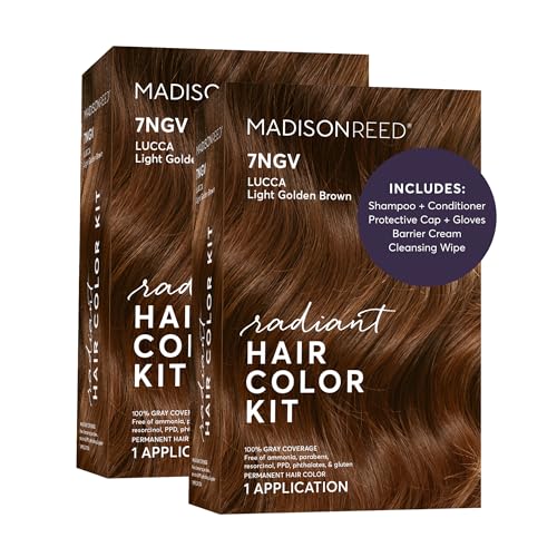 Image of Madison Reed Radiant Hair Color Kit - 7NGV Light Golden Brown (Lucca Brown), Permanent Hair Dye, Dimensional Gray Hair Blending | PPD-Free & Ammonia-Free, 2 Pack