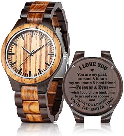 UMIPHIMAT Personalized Engraved Wooden Watches - Custom Anniversary Birthday Wood Watches for Men Husband Boyfriend Dad Him Son