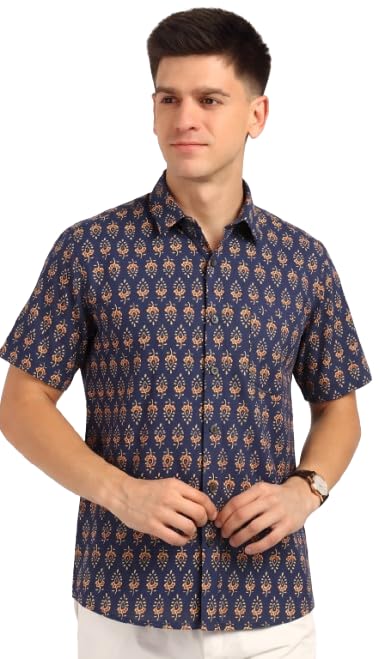 Image of BLOCKS OF INDIA Cotton Hand Block Print Half Sleeves Summer Shirt for Men