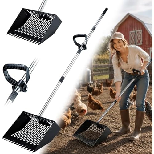 2-in-1 Chicken Poop Scooper and Rake, Metal Chicken Coop Scooper