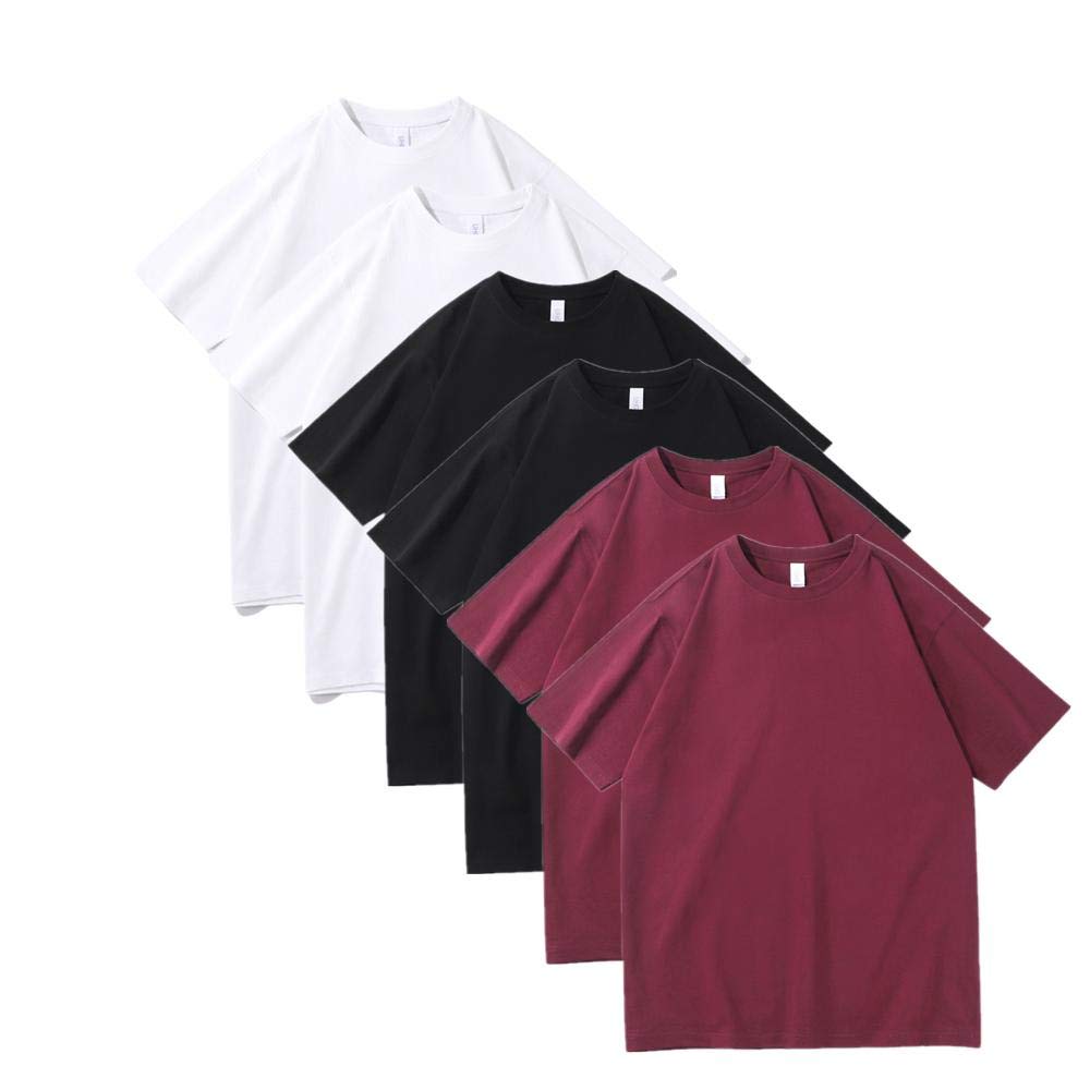 T-shirt męski 230 g, ciężki, bawełniany, luźny, na lato, okrągły dekolt, masywny kolor, 6 sztuk, 32, L