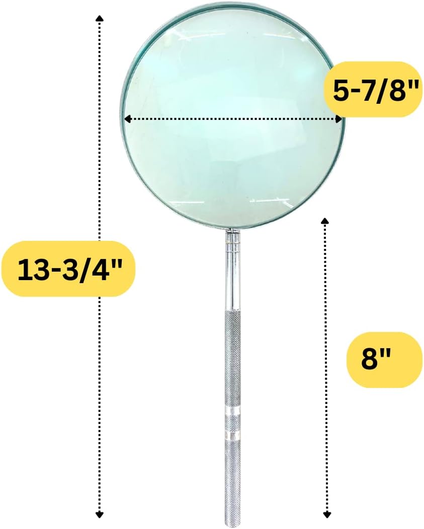 Pinpoint Jumbo 2X Magnifier | 6" (15.2 cm) Glass Lens | Steel Construction | Ideal for Reading & Decor