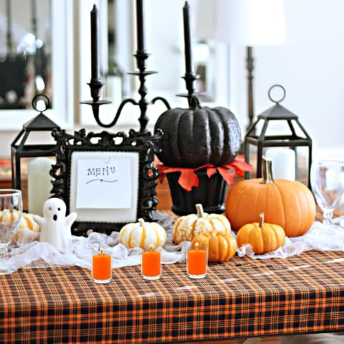 Image of 9 Packs Orange Votive Candles, Small Unscented 1.5 Inch by 1.25 Inch Colored Wax Candles for Fall Harvest Thanksgiving Day, Wedding, Party, Table Holiday & Home Decoration - 8 Hours Burn Time