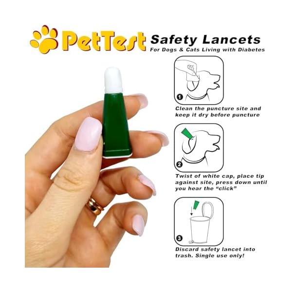 PetTest Safety Lancets for Diabetes Testing with Dogs & Cats, 21 Gauge, Diabetic Monitoring Blood Test Lancets, Easy Pricker for Testing for Blood Glucose in Diabetic Pets (100 Count)