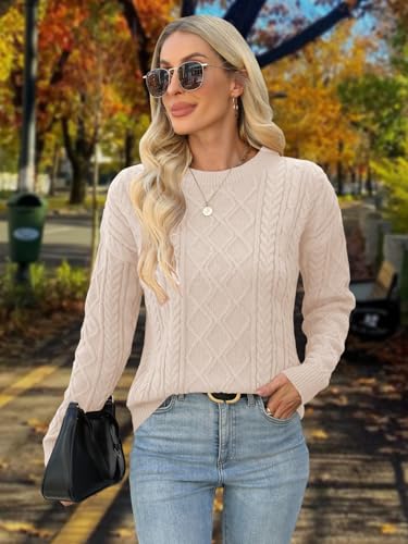 Womens Chunky Knit Sweaters 2025 Fall Winter Crew Neck Pullover Long Sleeve Warm Tops4