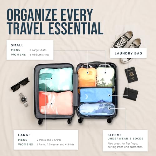 Image of Compression Packing Cubes Set for Carryon Suitcases- Lightweight, Durable Clothes Organizer, Getaways, 6 Piece