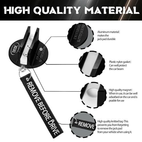 Image of DEDC Universal Pinch Weld Jack Pad 2 Pcs Black, Magnetic Aluminum Jacking Puck Frame Rail Protecotr with 2 Reminder Streamers, Garage Accessories for Mechanics