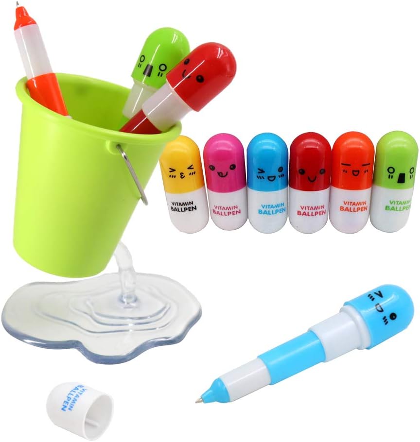 1PCS Bucket Pencil Case + 10PCS Random Color Pill Pens, Creative Pencil Holder and Cute Cartoon Pill Pens, Design Floating Container Cute Pen Case For Desk - Green