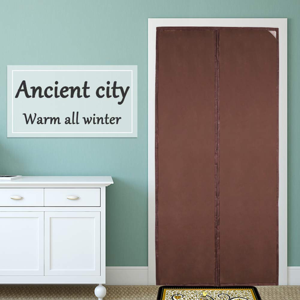 Moustiquaire Porte Magnétique, Fermeture Automatique Coupe Vent Imperméable, Rideau en Coton d'hiver pour Couloirs/Portes - Marron, 230x230cm