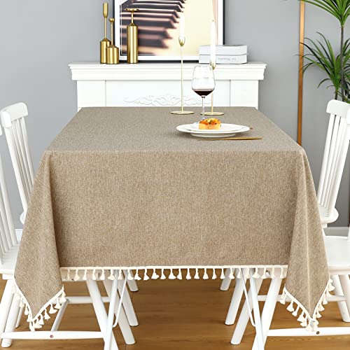 Zsasu Rectangle Tassel Tablecloth, Washable Waterproof Wrinkle Free Table Cloth, Solid Color Farmhouse Tablecloths For Dining Outdoor Indoor Decoration (Oblong /60 X 120Inch/ Light Coffee) #TOP1