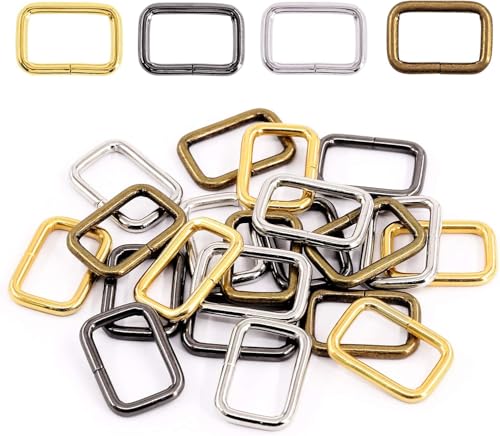 Swpeet - 60 anelli rettangolari in metallo resistente, 25 mm, con fibbia, per borse, accessori fai da te, portachiavi, cinture e guinzaglio per cani, colore: argento, bronzo, oro, nero