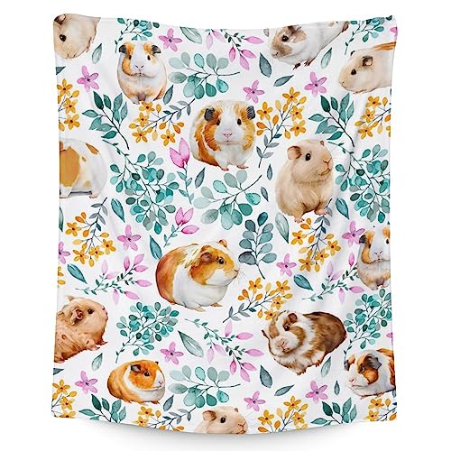 Guinea Pig Blanket Gifts - 40x50 Inches Cute Throw for Girls & Boys - White Soft Fuzzy Blankets for Bed, Couch & Living Room