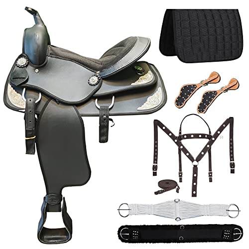 Horse Saddlery Impex Synthetic Western Racing Barrel Equestrian Tack Horse Saddle Lightweight All Accessory Included Headstall Breastplate Reins Saddle Pad Girth Spurs Size 10-18 M5 (14" Inches Seat) #TOP14