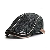 Elwow Men's Winter PU Leather Front Cotton Kint Driving Flat Cap Duckbill Ivy Irish Cap Newsboy Cabbie Scally Beret Cap Newsboy Hat with Weave Decorate (Black) - Image 1