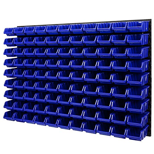 Wandregal Stapelboxen - Lochwand 1152 x 780 mm - 99 tlg. Boxen Lagersystem Werkzeuglochwand Schüttenregal (Blau)