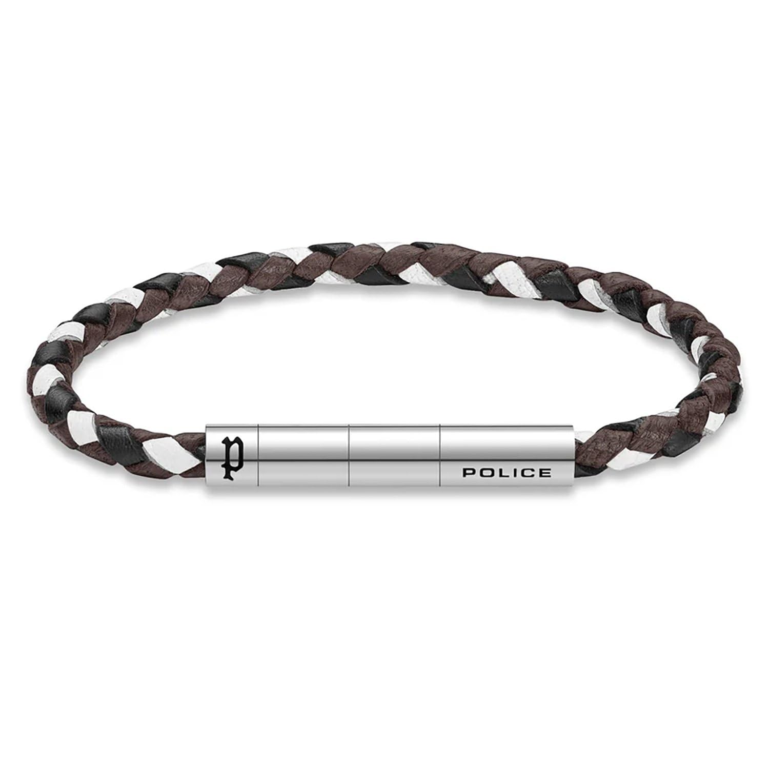 Police Men's Fuze Stainless Steel Tan Multi Braided Leather Bracelet