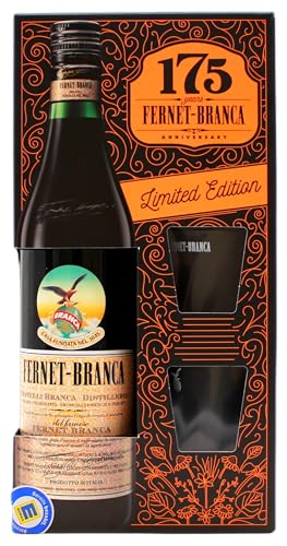 Fernet-Branca Bitter Likör 39% vol. inklusive 2 Gläser Limited Edition (1 x 0.7 l Flasche mit 2 Gläsern)