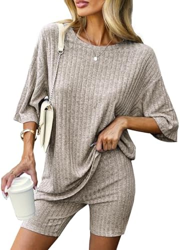 Ekouaer Pajamas 2 Piece Lounge Sets Ribbed Knit Matching Outfits ...