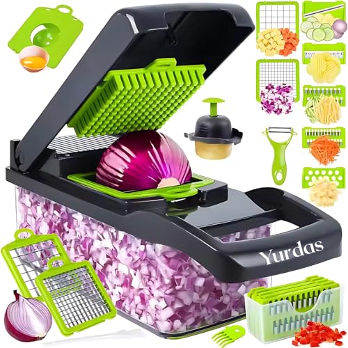Yurdas Vegetable Chopper and Slicer Set, 14-in-1 Mandoline Slicer with Collection Container & Multiple Blades for Kitchen