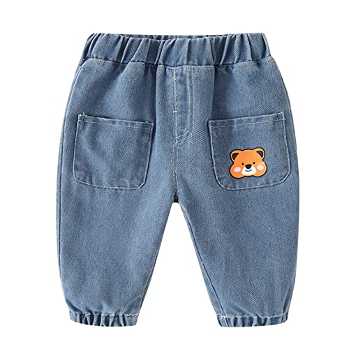 Toddler Boys Girls Cartoon Jeans Toddler Elastic Waist Trousers Kids Pants with Pockets