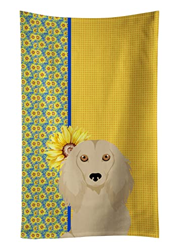 Caroline's Treasures WDK5389KTWL Summer Sunflowers Longhair Cream Dachshund Kitchen Towel Dish Cloths Guest Hand Towel Decorative Bathroom Towel for Face,Tea, Dishcloth, Kitchen and Bath