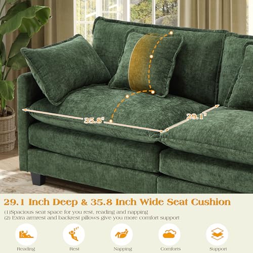 Image of 113.4 inch Modular Sectional Sofa,Cloud Couch for Living Room, Modern Deep Seat Sofa 3 Seater Chenille Fabric Comfy Couches with Throw Pillows for Apartment