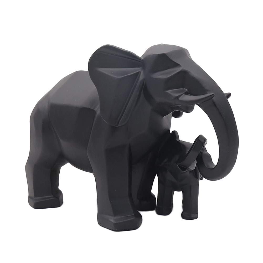 Elephant Mother and Child Sculpture Ornaments Abstract Animal Resin Figure Statue for Home Decoration Accessories Gifts Crafts,Black