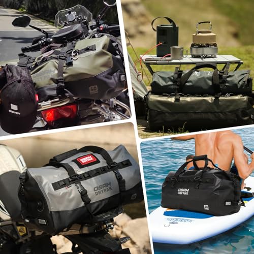 Bolsa duffel impermeable de 25L para moto con gran espacio de almacenamiento, bolsa trasera impermeable con bolsillo exterior de malla con cremallera para camping, kayak, pesca y viaje - Marrón barro miniatura 6
