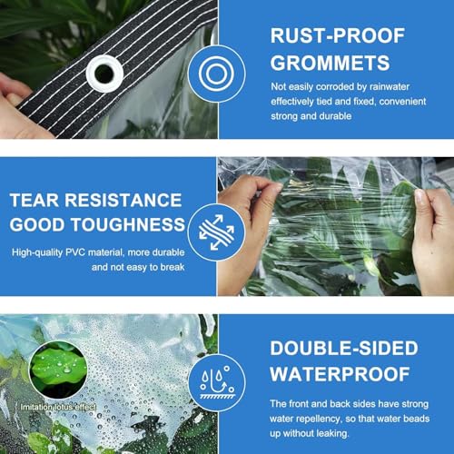 Image of Clear Tarps Heavy Duty Waterproof - 5x7ft Clear Tarps with Grommets - 14mil Thickened Transparent Plastic Vinyl Tarp for Patio Porches Greenhouse Chicken Coop Cover, with Fixed Accessories