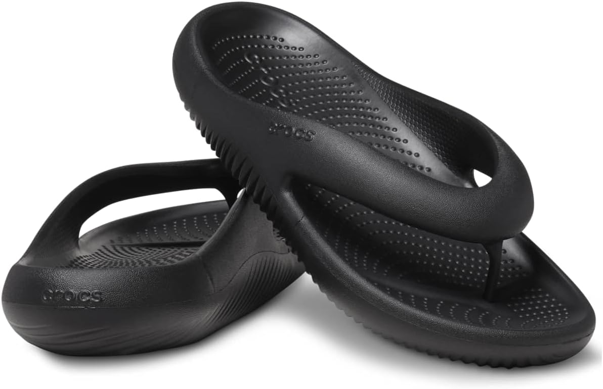 Crocs Unisex-Adult Mellow Flip Flops, Recovery Slides, Bone, Black, 4 Men/6 Women