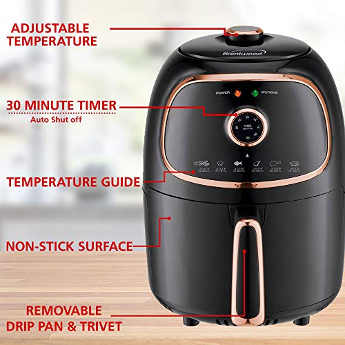 Brentwood Appliances Af-202Bkc 2-Quart 1,200-Watt Electric Air Fryer With Timer And Temperature Control (Black/Copper), Normal #TOP5