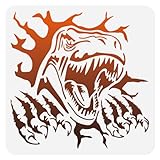 Doodlream 1pc Wild Roaring Dinosaur Head Wall Stencil for Painting, 11.8”x11.8” Tyrannosaurus Rex Reusable Stencil for Wood Burning, Paint Templates DIY Craft Art Stencil on Wood Fabric Canvas Journal
