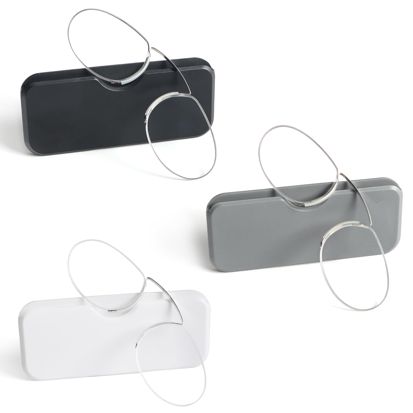 3 Pack Slim Armless Reading Glasses with Portable Cases for Women Men, Pocket Size Small Readers Comfortable Nose Pads
