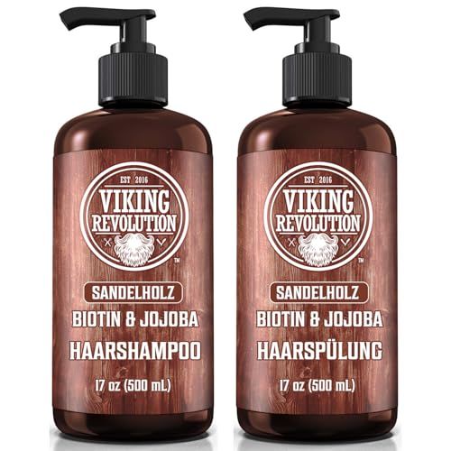 Viking Revolution - Shampoo und Conditioner Set - 2 x 500 ml - Feuchtigkeitsspendend und Stärkend Shampoo Herren - Haarshampoo Herren und Haarspülung mit Vitamin B5, Biotin und Jojobaöl - Sandelholz
