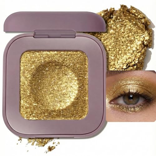 Enfuntins Duochrome Glitter Eyeshadow Ultra-Fine Color Shifting Metallic Shimmer High Pigment Holographic Single Eye Makeup Long Lasting & Buildable Eye Shadow (#9 Tan Gold)