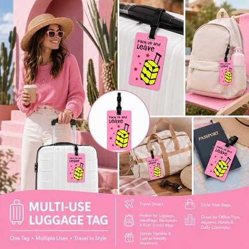 Image of Storite Pack of 2 Luggage Tags with Black Silicon Strap (Light Pink)