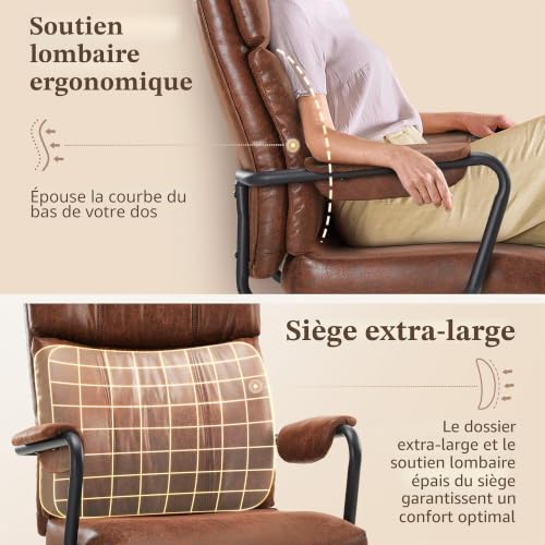Chaise bureau ergonomique contre le mal de dos avec dossier haut marron - 7
