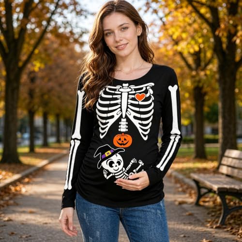 Women Halloween Skeleton Maternity Shirt Long Sleeve Graphic Pregnancy Tops - image 3