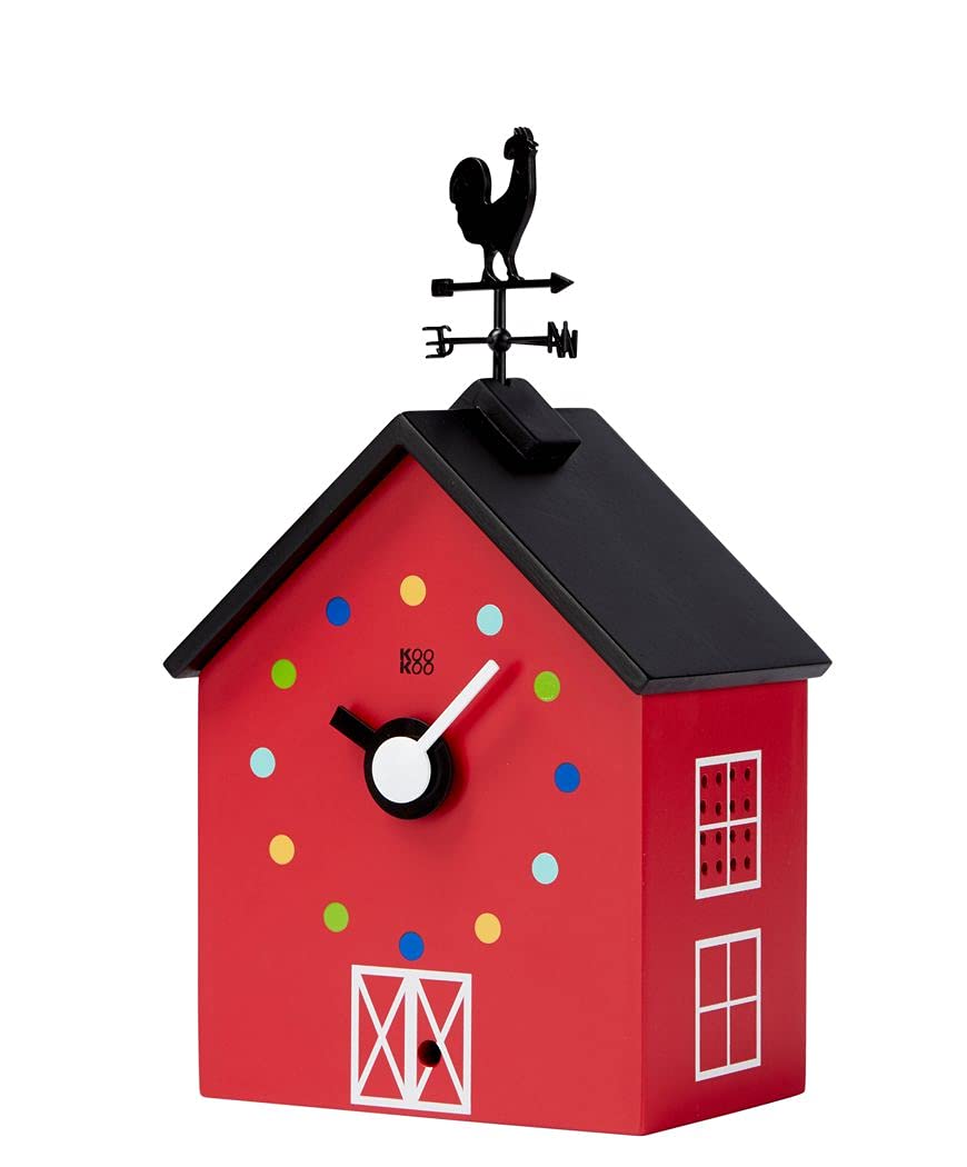 KOOKOO RedBarn piccolo, Orologio da fattoria con 12 suoni di animali, un gallo e un segnavento rotante, per bambini 6+ anni