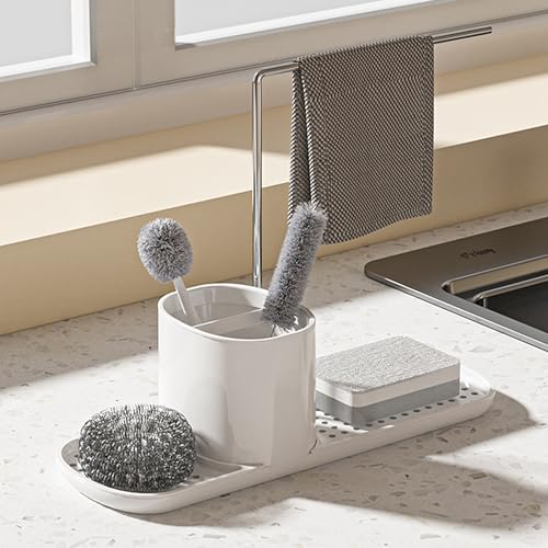 ZWCEGND Sink Tidy Caddy, Sponge Holder for Sink Area Organiser, Washing up Soap Caddy, utensil storage holder for Countertop