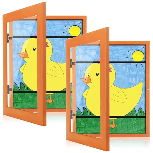 Image of [2-Pack] Kids Art Frames, 8.5x11 Front Opening Kids Artwork Frames Changeable, Orange Artwork Display Storage Frame for Wall, Holds 50 Pcs, for 3D Picture, Crafts, Children Drawing, Hanging Art,