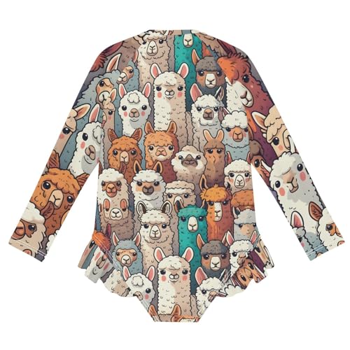 Girls One Piece Swimsuits Long Sleeve Swimsuit Zipper Bathing Suits Alpaca Sheep Cute Animal2