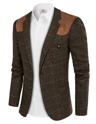 Men's Luxury Blazer Dress Lightweight Slim Fit Jacket Sports with Chest Pockets Brown