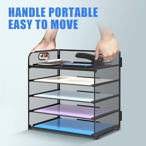 image for SUPEASY 2 Pack 5-Tier Desk Organizer with Handle Mesh Desk File/Paper 